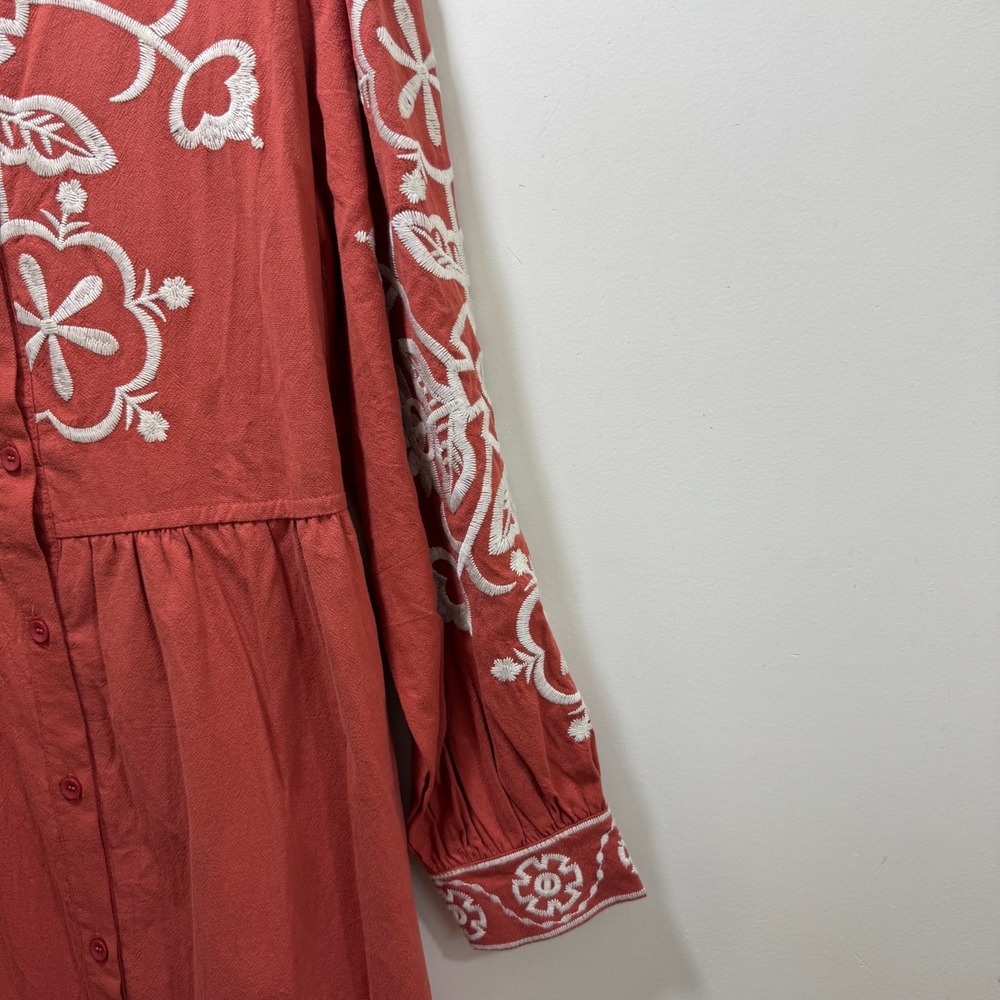 Boho Chic New Western Rodeo Modest Rust Long Sleeve Embroidered Maxi Dress M - Picture 5 of 12